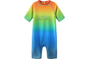 Moon Tree Baby Boys One Piece Rash Guard Swimsuits for Toddler Boys Short Sleeve Bathing Suits Beach Swimwear