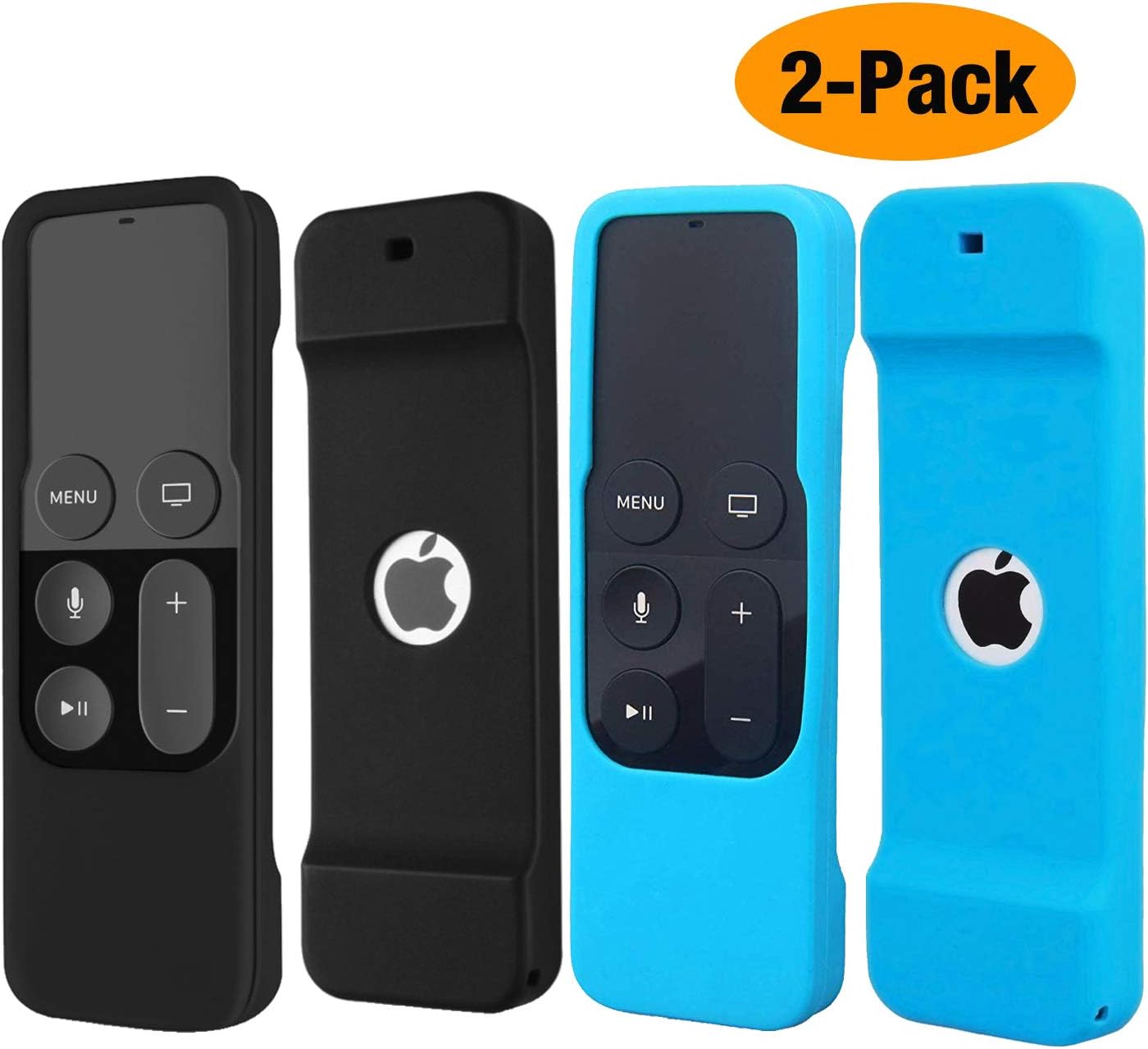2Pack Remote Case Compatible with Apple TV 4K 4th 5th Generation, HJYuan Shock Proof Silicone Remote Cover Case Compatible with Apple TV 4th 5th Gen 4K Siri Remote Controller - Black and Blue