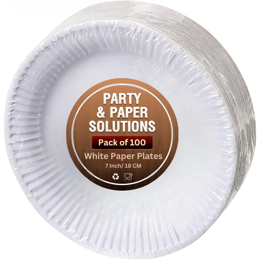 100 White Paper Plates - 7 inch/18cm Quality Durable Plates Ideal for hot and Cold Food