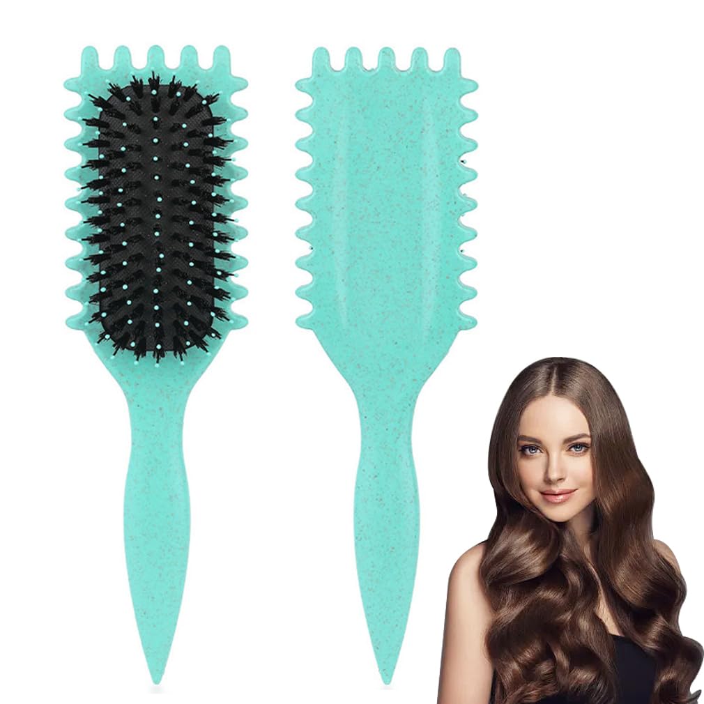 Curl Defining Brush, Curly Styling Hair Brush for Detangling, Reduce Pulling and Separation, Combing,Shaping and Defining Curls For Women and Men Less Pulling (Green)