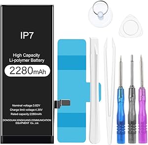 Rommisie 2280mAh Battery for iPhone 7 Battery Replacement, high Capacity Polymer Lithiumion with a Full Set of Professional Maintenance Kits, adhesives and Instructions,Two-Year Warranty