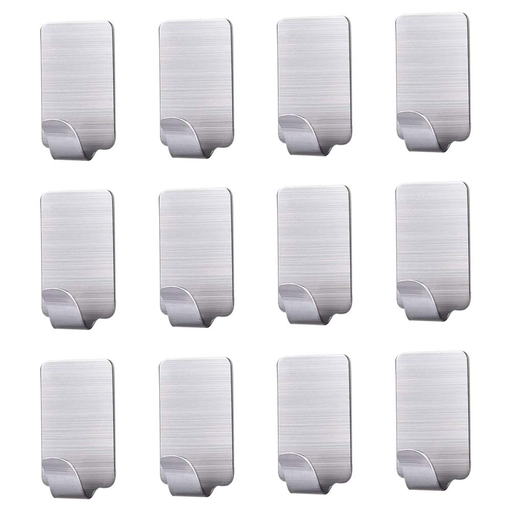 Karrong Stainless Steel Self-Adhesive Towel Hook, Pack of 12, No Drilling Required, Waterproof for Kitchen, Bathroom