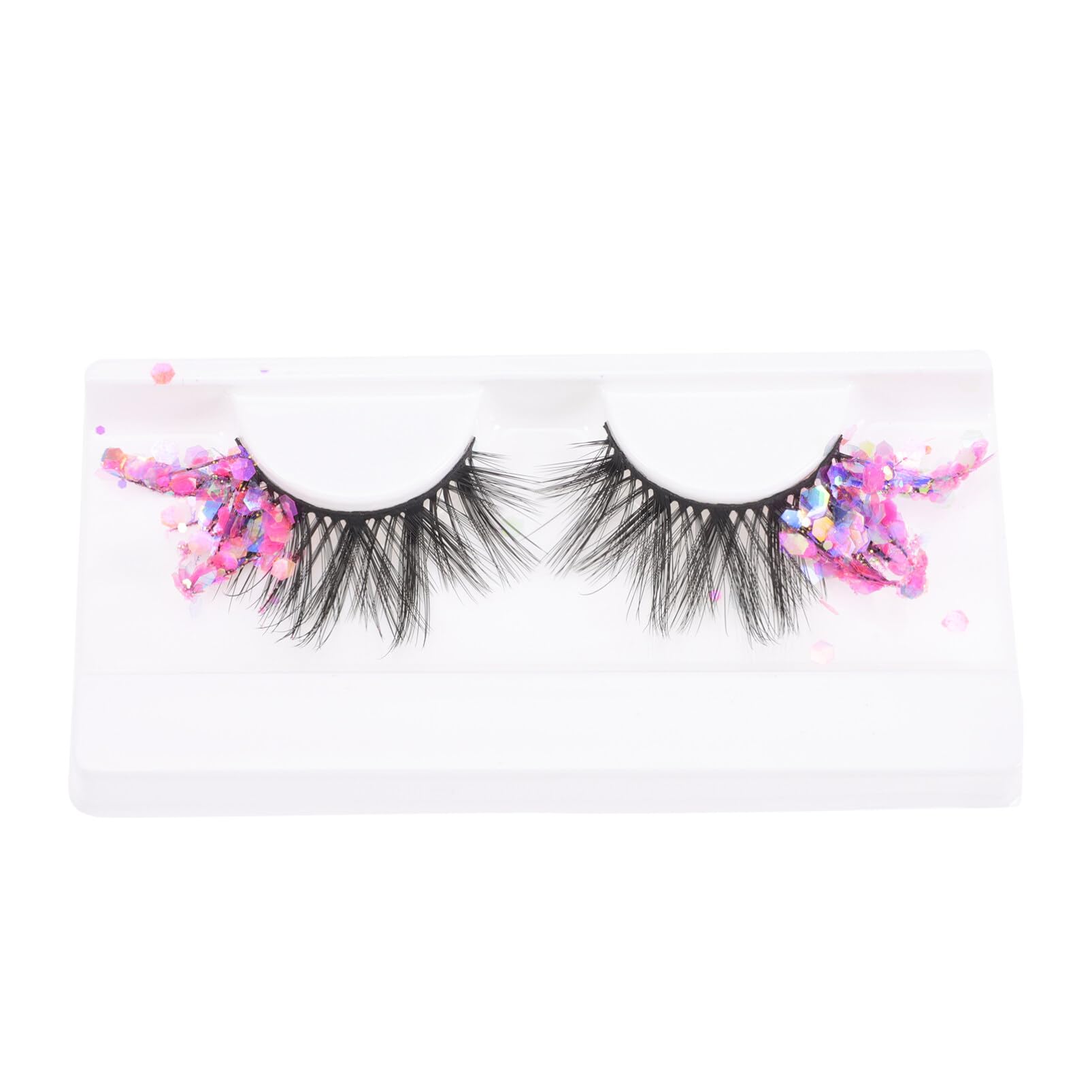 Lurrose Fluorescent Glitter False Eyelashes 1 Pair Neon Strip Lashes for Women Girls Party Cosplay Eye Makeup Extension 1.18X0.79In
