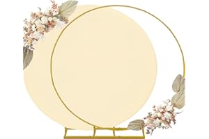 HAISIWLKJ 7.2ft Round Backdrop Stand and Beige Covers 1 Stable Balloon Arch Stand with Base and 1 Polyster Circle Arch Covers Metal Wedding Arch Backdrop Stand Frame for Parties Baby Shower Garden Decorations