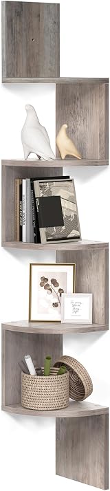 VASAGLE 5-Tier Corner Shelf Modern Zigzag Wall Display Heather Greige LBC072M01 view 1