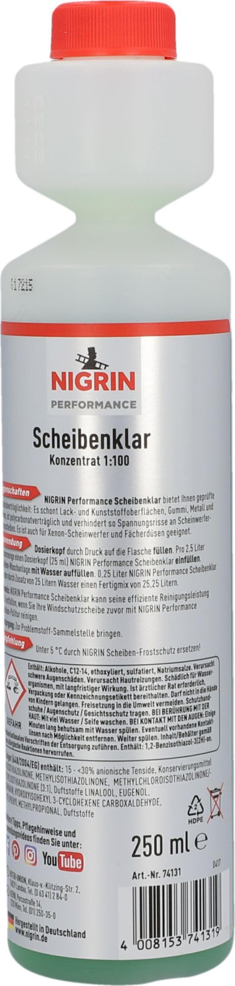 NIGRIN Performance Scheibenklar Konzentrat 1:100 Designer Duft | 250 ml | Reinigungszusatz für Autoscheiben und Scheinwerfer | entfernt Insekten, Öl, Fett | schlierenfrei | sehr ergiebig | ab 5°C 9