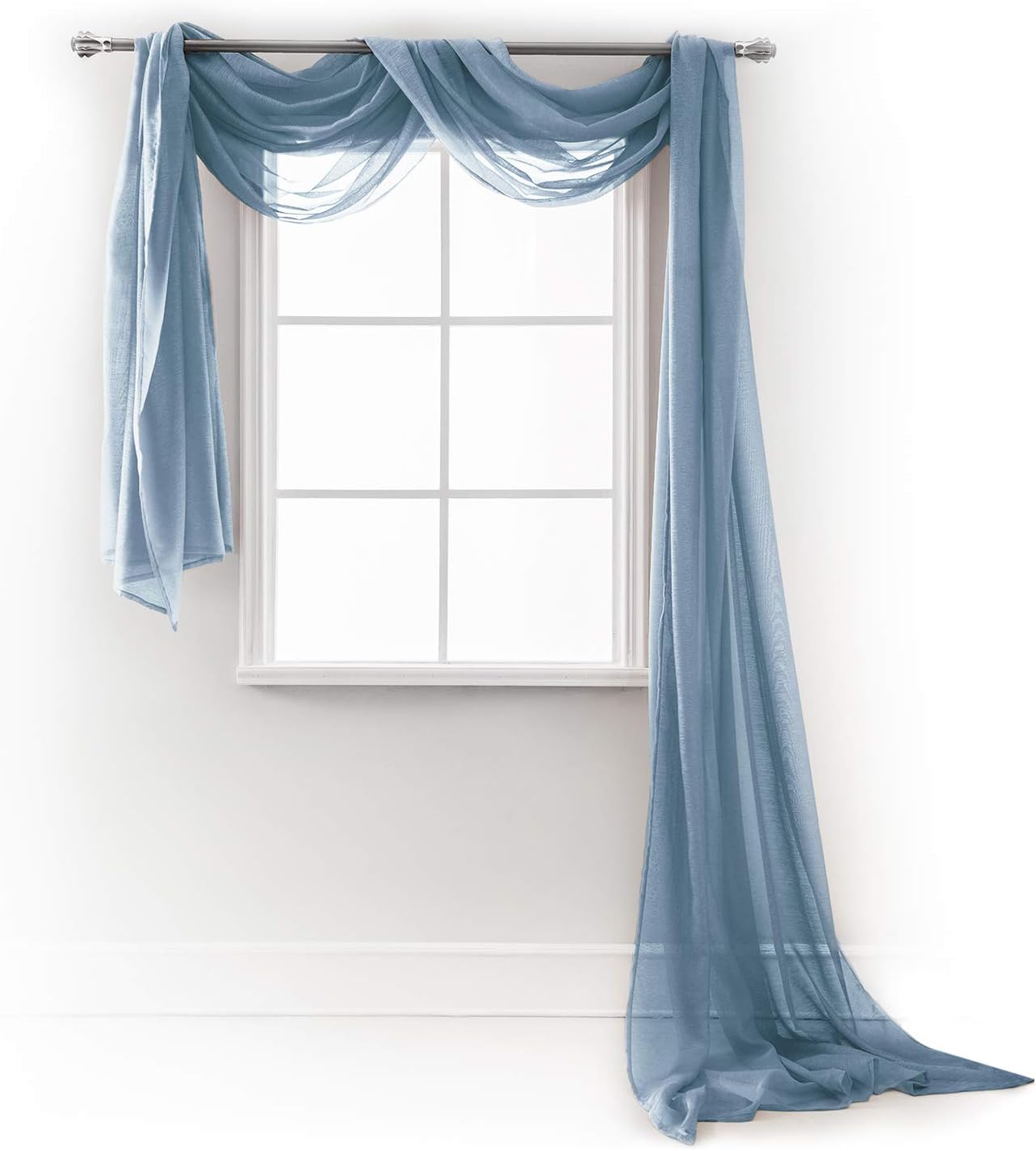 MEMIAS Window Sheer Elegant Voile Curtain Scarf for Home, Birthday Party, Wedding Decoration, 1 Panel 54" W x 216" L, Quite Blue