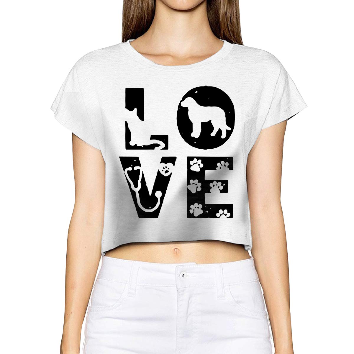 Love Animals Veterinarian T Shirt Short Sleeves Exposed Navel Tops Custom Tees Tops 2359