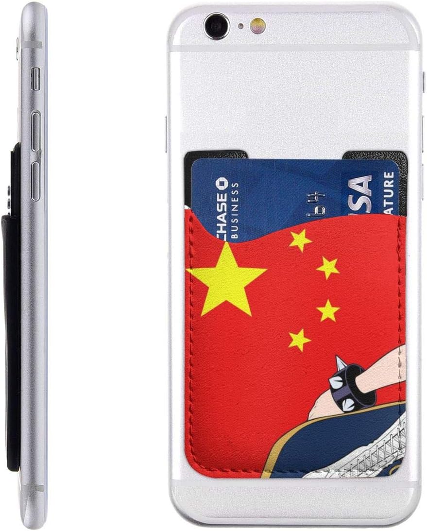 Fighter China Flag Phone Card Holder, Stick-on ID Credit Card Wallet Phone Case Pouch Sleeve Pocket for iPhone, Android and All Smartphones