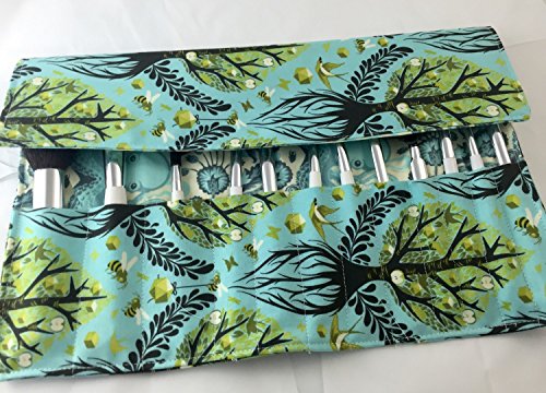 Makeup Brush Roll Holder Case Bag Organizer Cosmetic Brush Organizer Roll - Tula Pink Tree of Life in Pool Blue