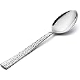 Teaspoon Set of 12, E-far 6.7 Inch Stainless Steel Hammered Spoons for Kitchen or Restaurant, Non-toxic & Mirror Polished, Squared Edge & Dishwasher Safe