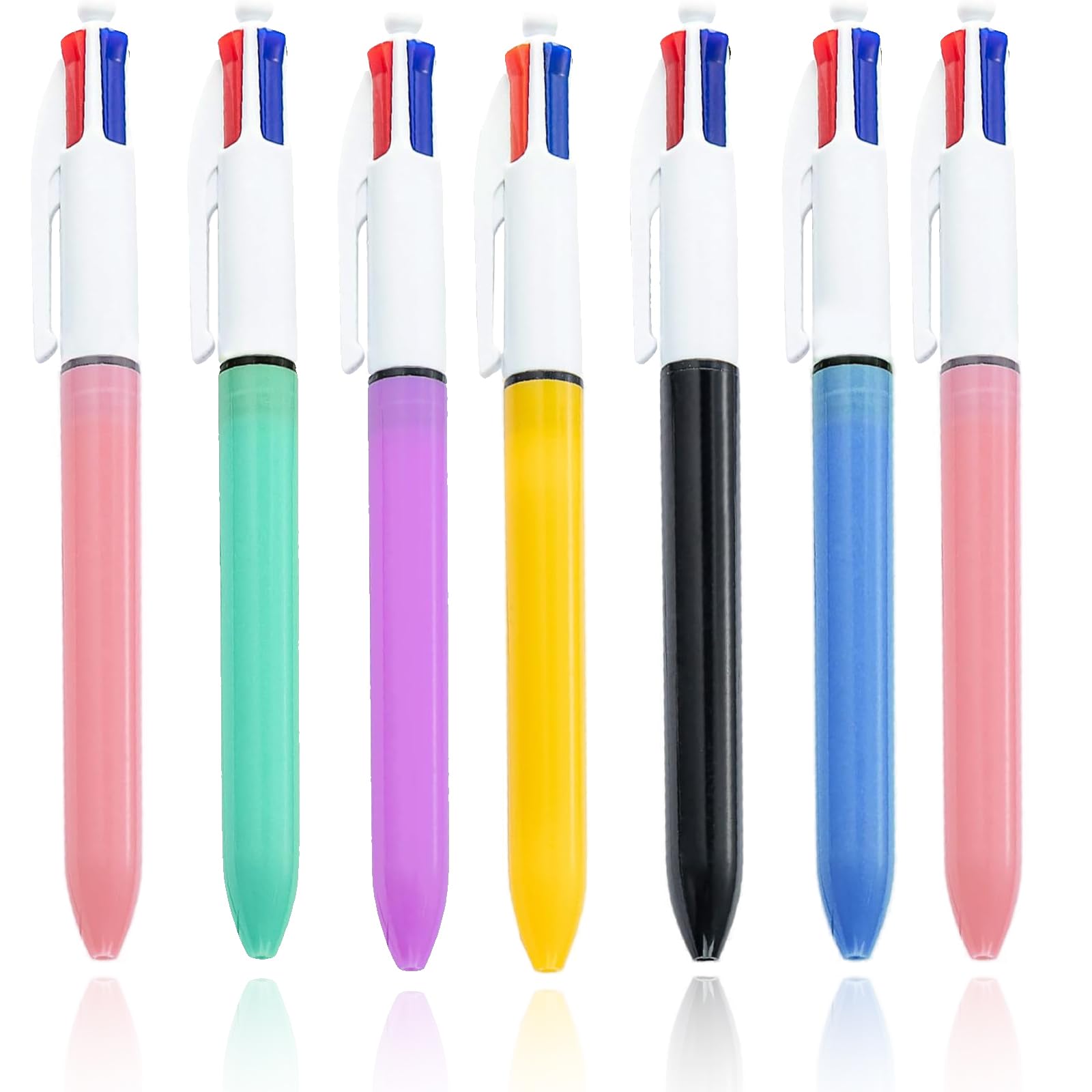 7 Pack 4-In-1 Retractable Biro Multicolour Ballpoint Pens - 4 Colour, Multicolour Pens With Multi Coloured Ink, All In One For School, Home, Office Supplies