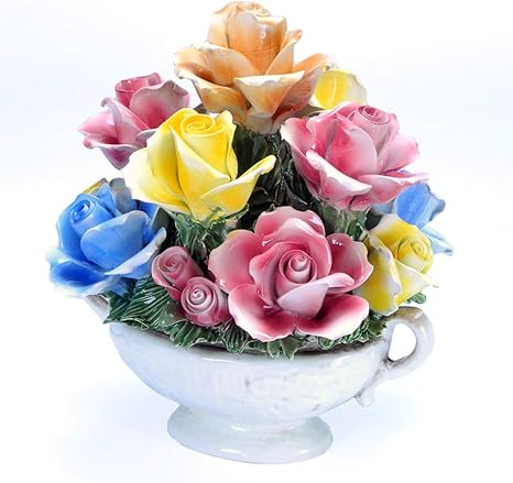 Amazon イタリア製 陶花 赤 青 黄 ミックスカラー オーバル バスケット オブジェ 22cmx18cm Cog 990 置物 オブジェ オンライン通販