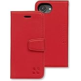 SafeSleeve Wallet Leather Case for iPhone 16e EMF Blocker for Cell Phone with 3 Card Holder & Adjustable Stand – Magnetic Closure, and Magnetic Folio Protection for Daily Use (Red)