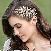 ALUINN Crystal Bride Wedding Hair Comb Pearl Hair Piece Rhinestone Bridal Hair Accessories for Brides Bridesmaids Women (Gold)