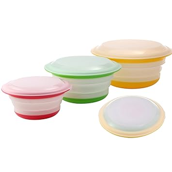 Sasairy 3 Stück Faltbare Klappbare Schüssel mit Deckel für Camping Picknick