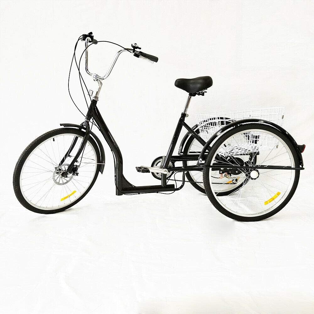 Xian 26" Black Adult Tricycle 6 Speed Shift Shopping Tricycle Cruise + Basket Safety