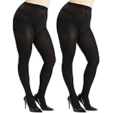 G&Y 2 Pairs Women's Plus Size Tights Semi Opaque - 60D Control Top Pantyhose with Reinforced Toes
