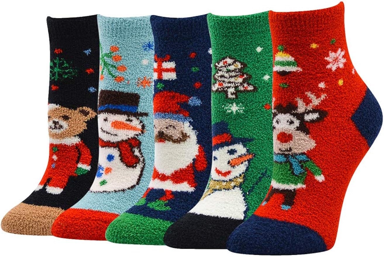 OMZIN Christmas Socks Ladies Winter Warm Girls Christmas Socks Reindeer