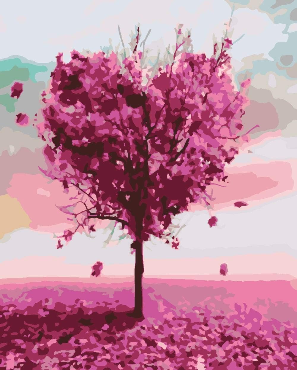 YNKNIT Diy Paint by Numbers Adults Love Tree with Brushes Acrylic Pigment DIY Canvas Painting for Adults Beginner Level Acrylics Painting Kits 16x20inch (Without Frame)