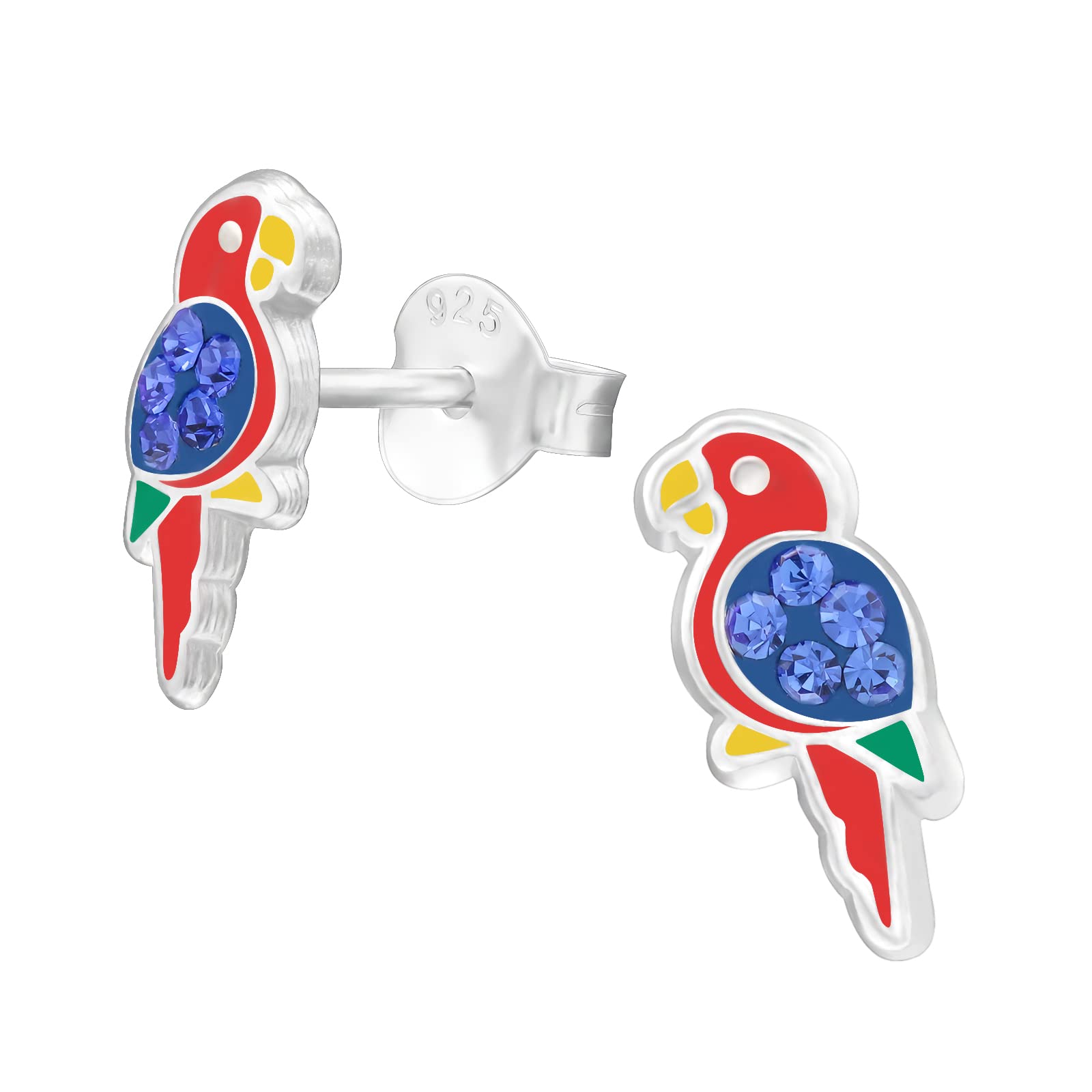 Parrot Tropical Macaw with Crystal Stones Earrings - 925 Sterling Silver