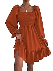 LYANER Women's Long Puff Sleeve Square Neck Shirred