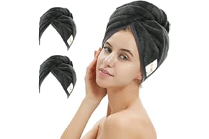 M-bestl 2 Pack Microfiber Hair Towel Wrap,Hair Drying Towel with Button,Absorbent and Anti-frizz Head Towel to Dry Hair Quick