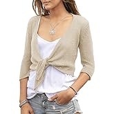 YeMgSiP Women's Tie Front Shrug 3/4 Sleeve Bolero Sheer Knotted Lightweight Cardigan Sweaters Short Shawl Tops