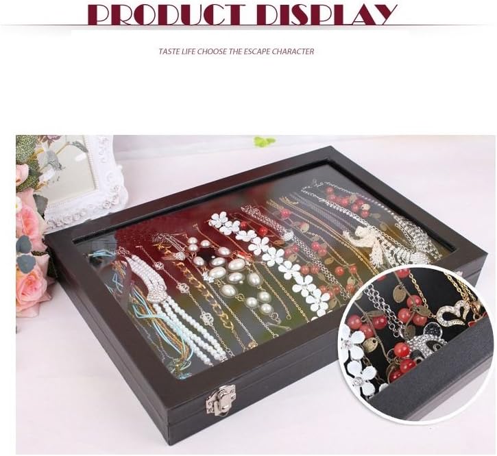 Wuligirl 20 Hooks Necklace Tray Storage Box Jewelry Display Stackable Glass Top Lockable Black Velvet Boxes(Necklace Box): Home Improvement
