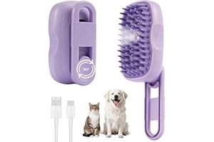 XISHIUYIS Cat Steam Brush for Shedding, 4 in 1 Rechargeable Steam Brush for Cats and Dogs, Anti-Static, Massage, Cleaning, Shedding & Combing All in One! (Purple)