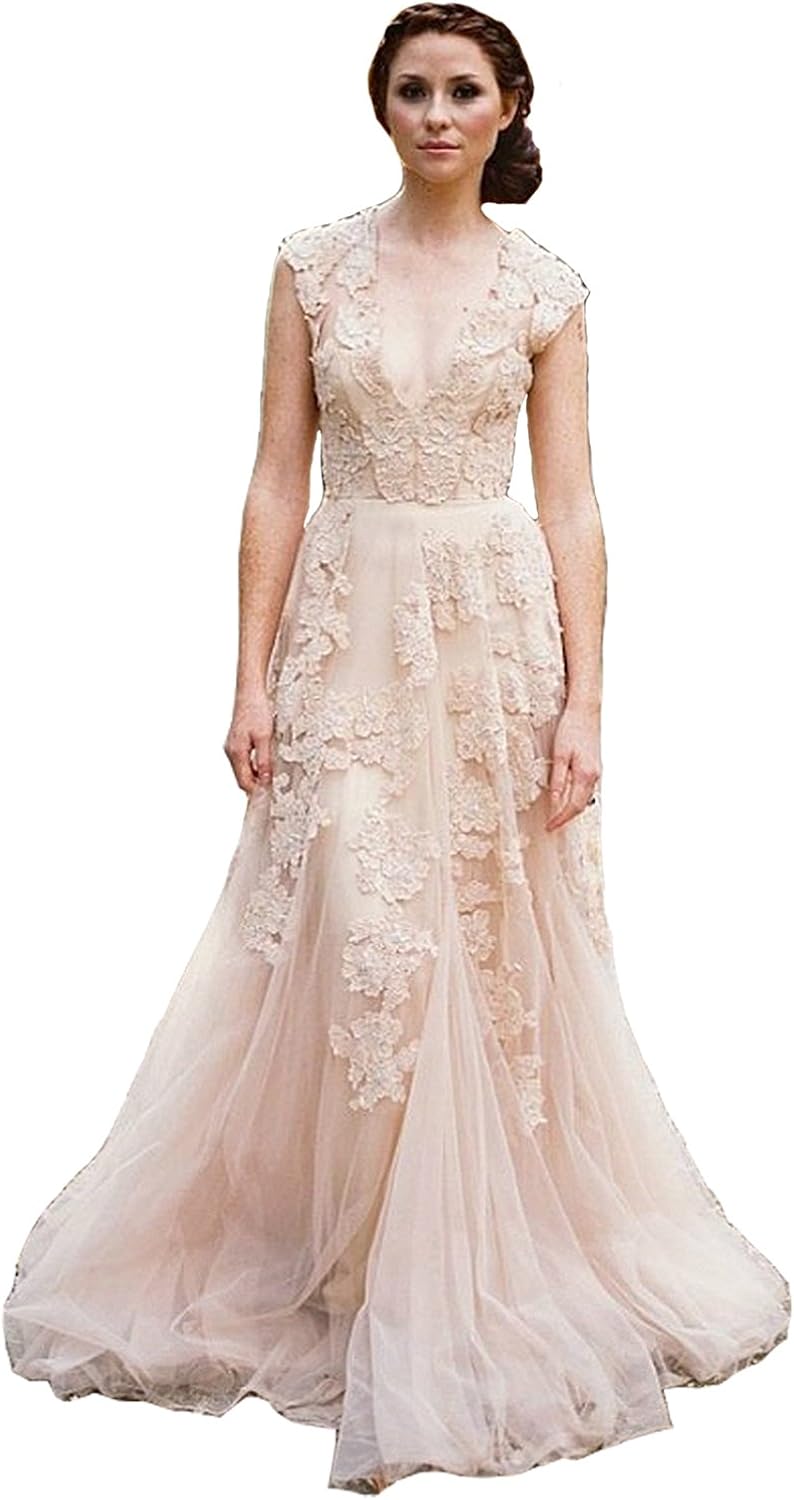 champagne lace wedding dress