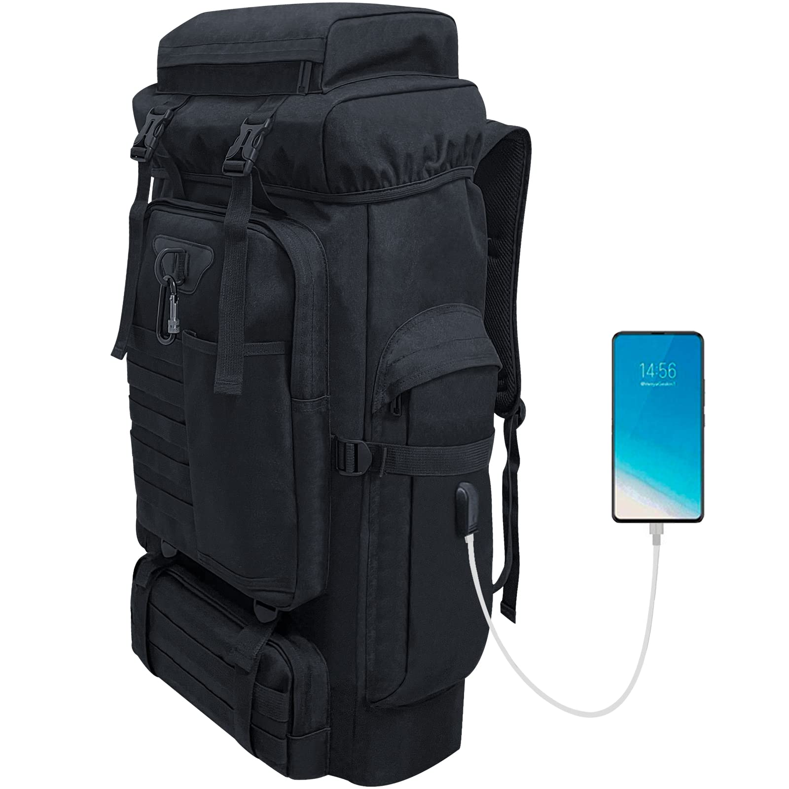 Ogetok 80L Hiking Backpack Camping Rucksack, 80 liters Large Capacity Outdoor Knapsack Travel Climbing Mountaineering Carry On Backpack Bag, Trekking Backpacking for Men Women, Black