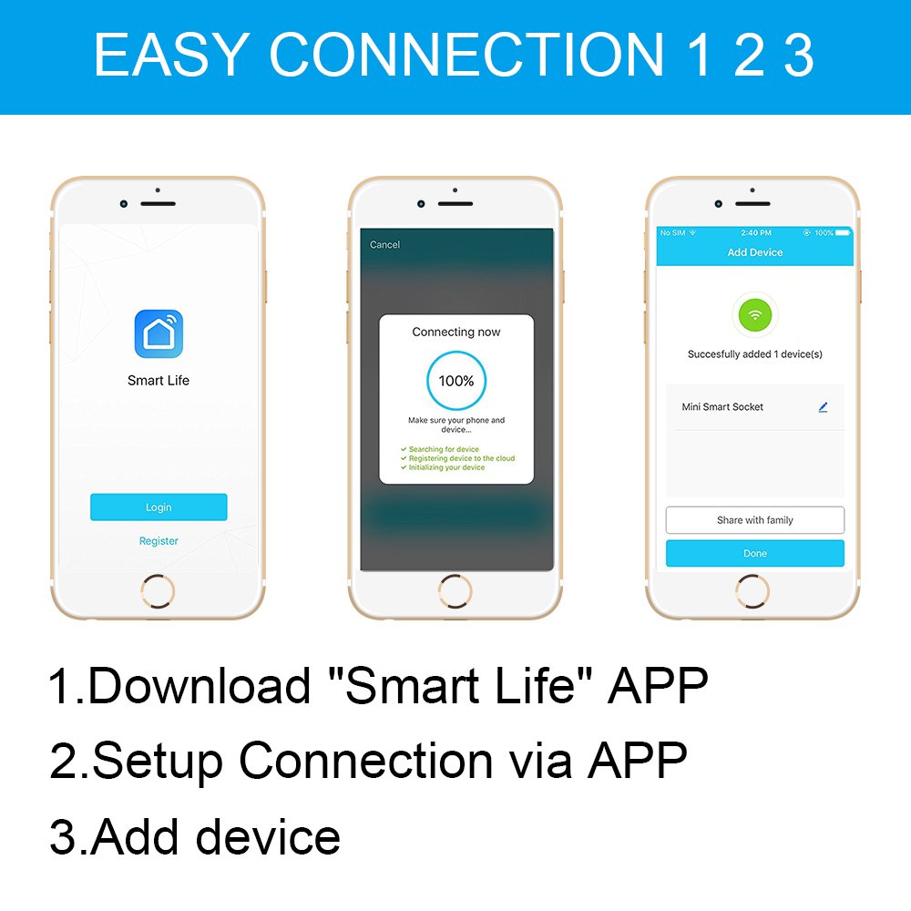 Smart Wireless WiFi Plug Socket - EVAIKON Plug Remotely Control Electrical Digital Power Timer Switch ON/OFF,Compatible with Alexa and Google home,No Hub Required,controled by Android/iOS Devices