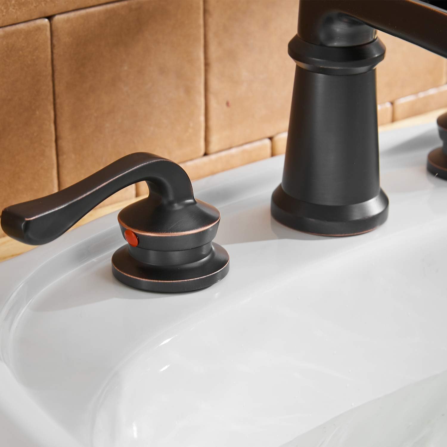 BWE Waterfall 8-16 Inch 3 Holes Two Handle Widespread Commercial Bathroom Sink Faucet Lavatory Oil Rubbed Bronze - - 