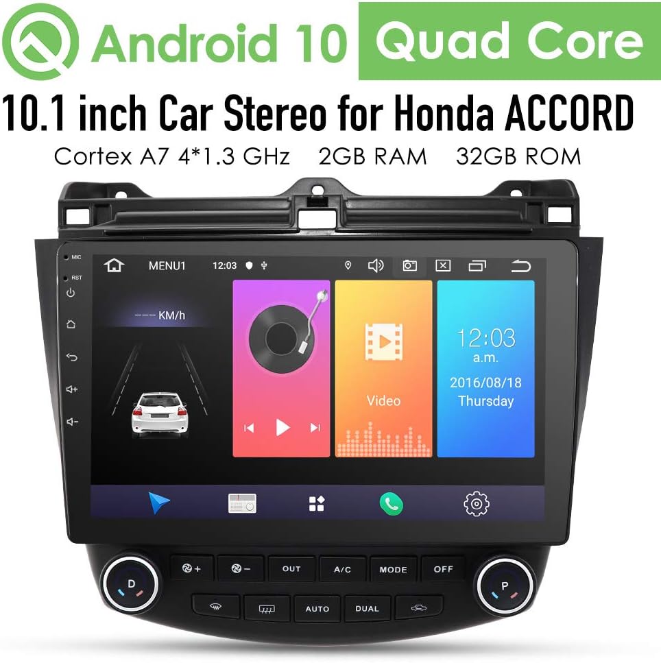 10.1 Inch Android 10 Car Stereo Radio Player 2G RAM 32G ROM GPS Navigation Multi-Touch Screen Head Unit Supports Screen Mirroring WiFi OBD2 DVR TPMS for Honda Accord 7 (no-DVD Player)