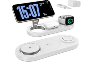QWOSE 2025 "Mdrndock Magnetic 3 in 1 Charging Station Apple,Foldable Wireless Charger Stand for Mag-Safe for iPhone 17/16/15/14/13/12/Pro Max/Pro/Mini/Plus,Apple Watch Series, Air Pods pro/2/3/4