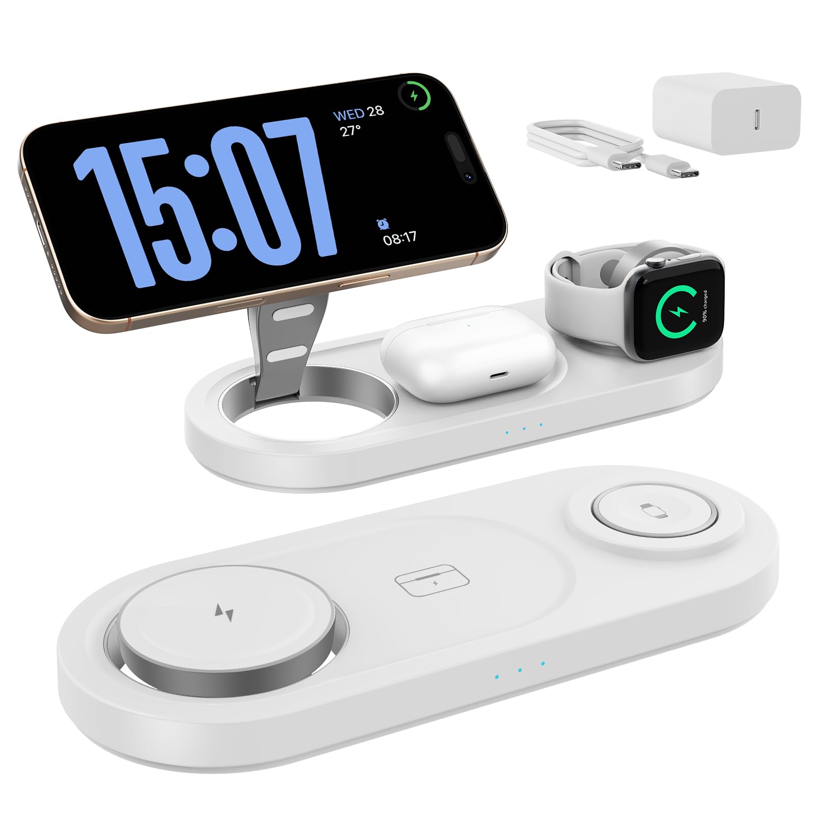 2026 "Mdrndock Magnetic 3 in 1 Charging Station Apple,Foldable Wireless Charger Stand for Mag-Safe for iPhone 17/16/15/14/13/12/Pro Max/Pro/Mini/Plus,Apple Watch Series, Air Pods pro/2/3/4