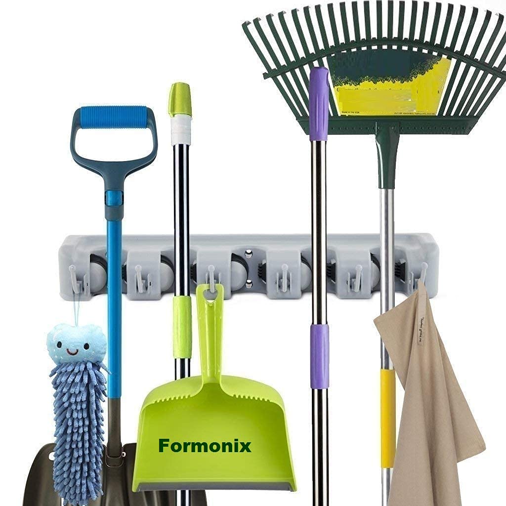 Formonix Mop and Broom Holder, Multipurpose Wall Mounted Organizer