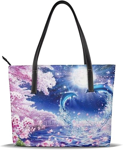 Amazon バッグ イルカラッセン サクラファンタジートートバッグ レディース ビジネスバッグ 大容量 通勤 Puレザ Ol 学生 ビジネス 通学 誕生日 入学式 旅行 防水 トートバッグ