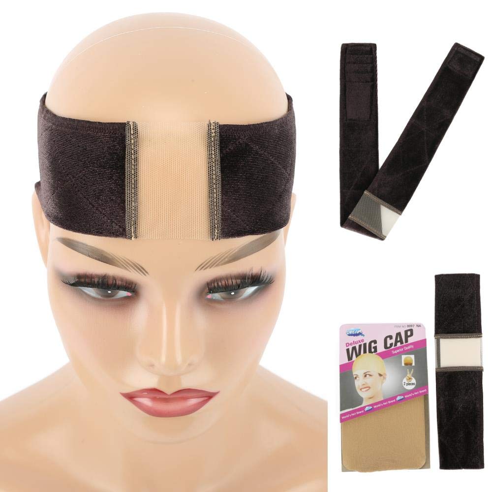 Non Slip Lace Wig Grip Band for Wig, Hat and Scarf, Breathable Headband for Women with Adjustable Closure, 2020 Upgrade Comfort Elastic Velvet, with 1Pc Wig Cap (Lace Front, Dark Brown)