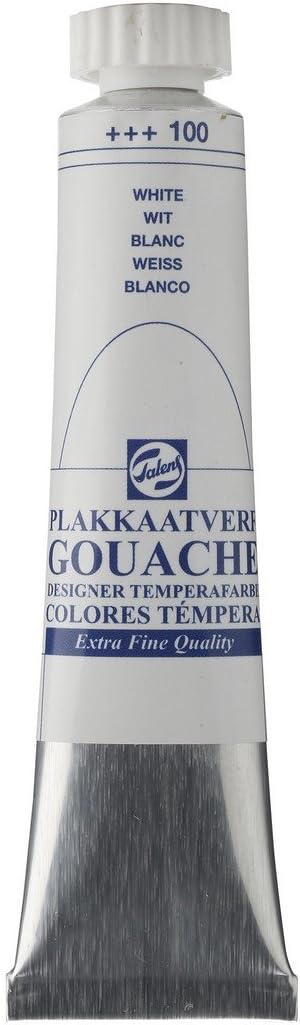 Talens Gouache Extra Fine Quality - 20 ml Tube - White 100 - Highly Pigmented Matt Finish - Artist & Designer Paint