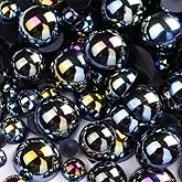 1000PCS Mixed Sizes 3/4/5/6/8/10mm Flatback Half Round Pearls Gems for Crafting, AB Color Pearl Beads Stones for Crafts Jewelry Clothes Shoes Dress Nail Art Making Embellishments (Black AB)