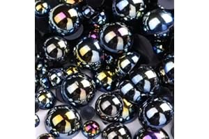 VADQZA 1000PCS Mixed Sizes 3/4/5/6/8/10mm Flatback Half Round Pearls Gems for Crafting, AB Color Pearl Beads Stones for Crafts Jewelry Clothes Shoes Dress Nail Art Making Embellishments (Black AB)