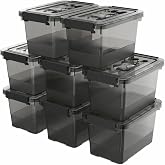 YYXB Black Plastic Storage Latch Bins, 8 Pack Clear Plastic Handle Box with Lids and Handle, Multi-Purpose, 4 Quart