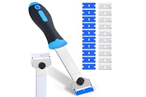 Giramika Razor Blade Scraper Tool with 20 Extra Replacement Blades (Metal & Plastic), Long Handle Scraper Tool for Cleaning Cooktop, Tile, Paint, Window Glass Scraper