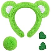 Clovilet 3 Pcs Bear Cosplay Set Bear Headband Tail &Iron-On Patch Accessory Set for Animal Costume (Green)