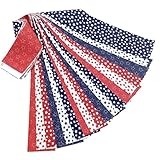 Patriotic 18 Jelly Roll Fabric Strips Red White Blue Stars 2.5 x 43 Inch