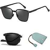 GMKATEYE Polarized Folding Sunglasses Womens Men, Lightweight Foldable Sunglass Metal Frame Square Durable Sun Glasses Shades