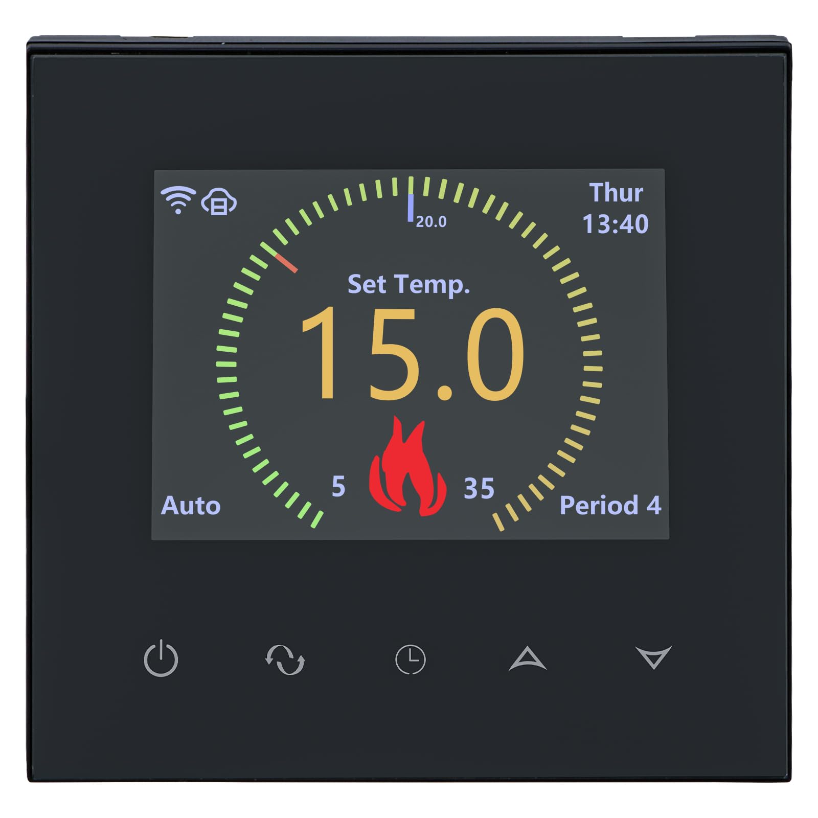 Wengart WiFi Thermostat WG380,AC230V Color TFT LCD Display,Touch Buttons,6 Languages ​​Optional,3A Output,2.4GHz TUYA APP,Support Voice Control (Black)