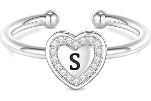 BRIJEWLIC Initial Rings for Teen Girls - Sterling Silver/Rose Gold Plated Ring for Teen Girls Kids Ring for Girls Gifts | Heart Sterling Silver Little Girl Rings Child Gifts jewelry for teens Adjustable-No tarnish, No reactions for sensitive skin Hypoallergenic